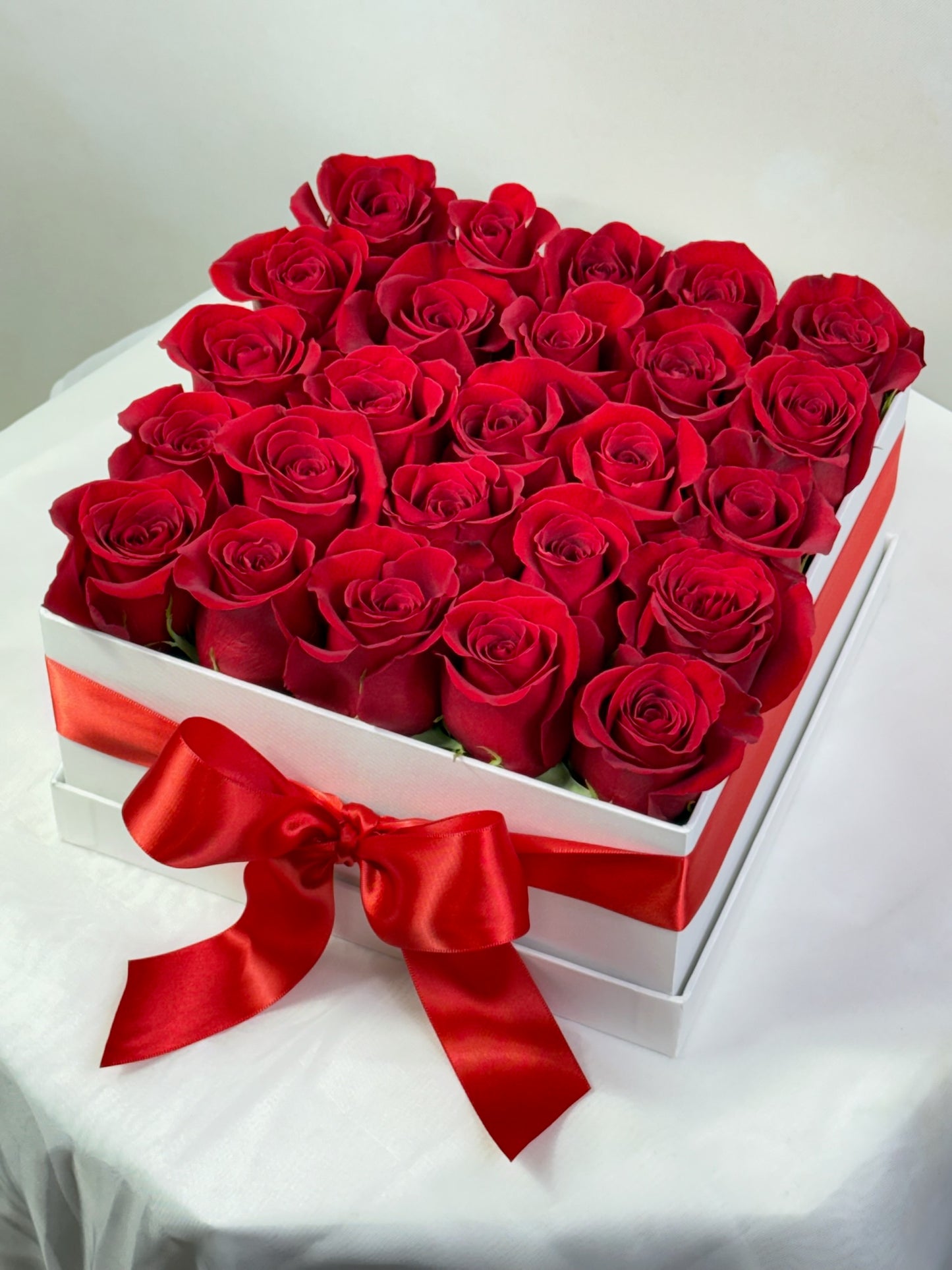 Square box of roses